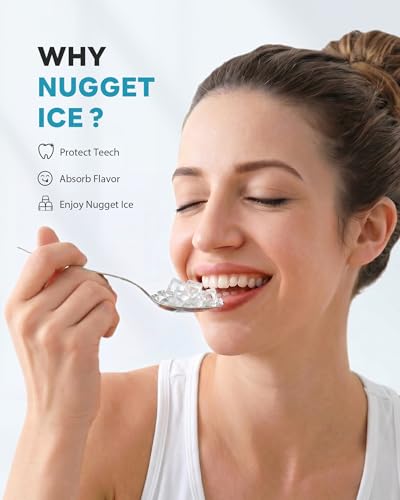 SenCre Nugget Ice Maker Countertop 40Lbs/24H Soft Chewable Ice Machine Pellet Crushed Ice Makers, One-Click Operation Auto Self-Cleaning Stainless Steel with Scoop for Home Kitchen Office, Silver