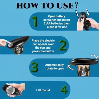 Electric Can Opener, Hands Free One Touch Automatic Can Openers Fit Different Can Sizes and Shape with No Sharp Edges for Kitchen, Kitchen Gadgets for Senior with Arthritis (black)