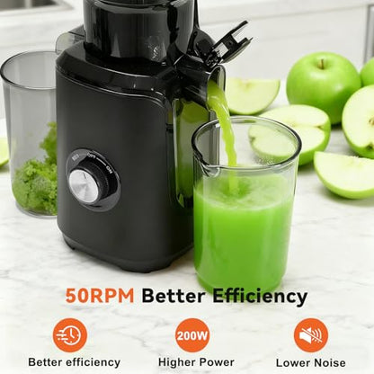 NEWBULIG Cold Press Juicer Machines, Masticating Juicer with High Juice Yield, Reverse Function, Stops Oxidation and Easy to Clean for Vegetables & Fruits, Black