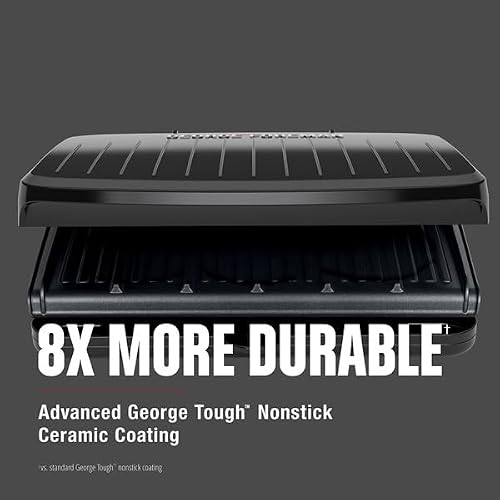 George Foreman Family-Size Grill & Panini Press, Nonstick Ceramic Coating, Fat-Removing Slope, Adjustable Angle, Indoor/Outdoor Use