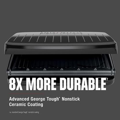 George Foreman Family-Size Grill & Panini Press, Nonstick Ceramic Coating, Fat-Removing Slope, Adjustable Angle, Indoor/Outdoor Use