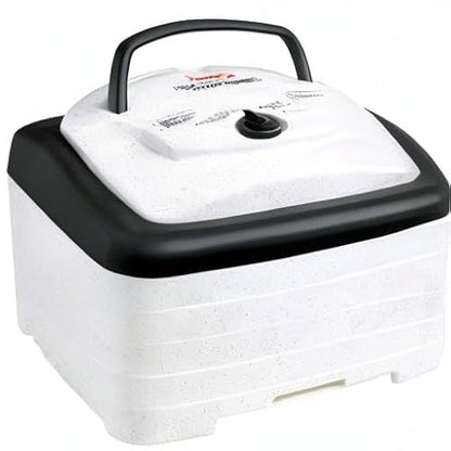 NESCO FD‑80A Square Food Dehydrator for Snacks, Fruit, Beef Jerky, 4‑Tray White Electric Dehydrator with Even Heat Drying