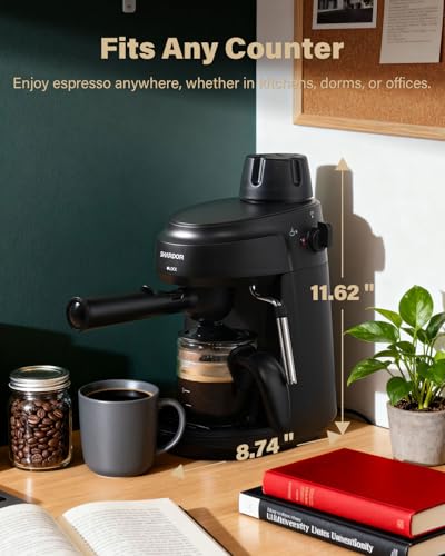 SHARDOR 3.5 Bar Espresso Machine, Compact Expresso Coffee Machines for Home, 4-Cup Espresso Maker with Milk Frother for Cappuccino & Latte, Fast Heating System, Easy-to-Use, 800W, Black
