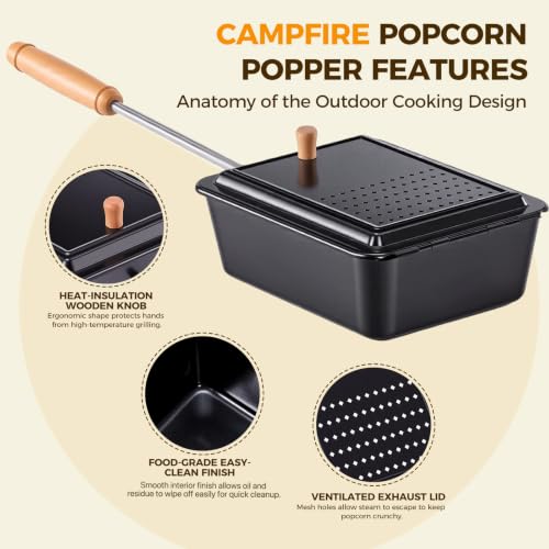 Horonaxo Campfire Popcorn Popper, Long Handle Camp Fire Popcorn Maker