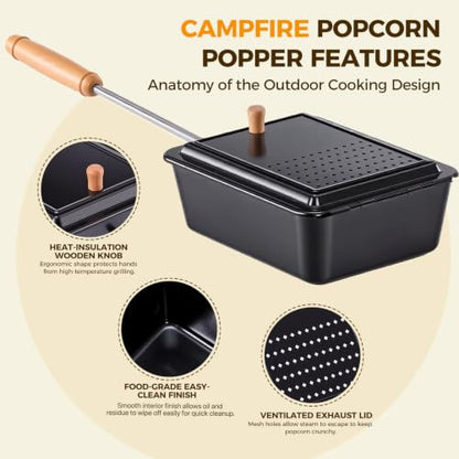 Horonaxo Campfire Popcorn Popper, Long Handle Camp Fire Popcorn Maker