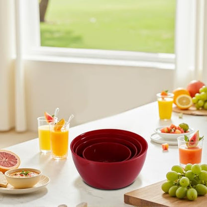 SCWBOEII 4-Piece Classic Plastic Bowls with Lids, – 8/16/24/32oz Nesting Plastic Small Mixing Bowl Set for Mixing, Baking, Prepping, Cooking and Serving Food, Microwave and Dishwasher Safe