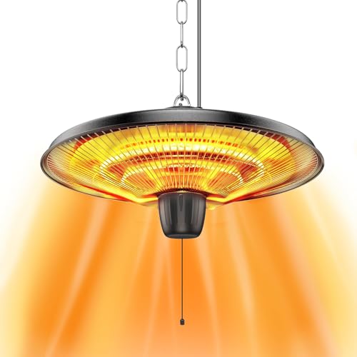 Uniflasy 1500W Electric Hanging Patio Heater - 3s Fast Heating with IP55 Waterproof Protection for All Weather Use, 2 Adjustable Heat Settings, Perfect for Gazebo, Balcony, Living Room, and Courtyard
