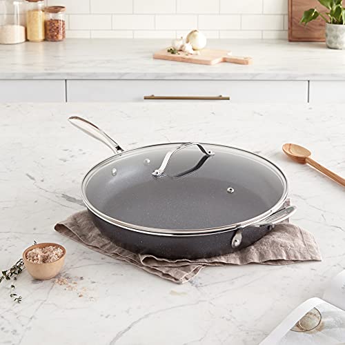 Granitestone 14 Inch Large Non stick Frying Pan for Cooking, Frying Pans Nonstick, Ultra Durable Mineral and Diamond Coating, Family Sized Open Skillet, Oven and Dishwasher Safe, Black