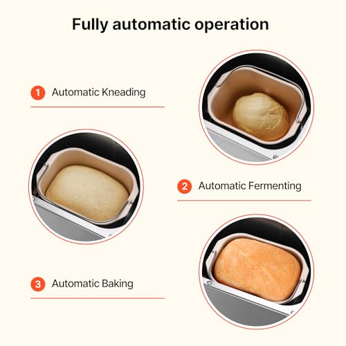 Happybuy Bread Maker, Dough Machine(19-in-1 2LB), Nonstick Ceramic Pan Automatic Breadmaker with Gluten Free Setting, Whole Wheat Bread Making, Digital, Programmable, 3 Loaf Sizes, 3 Crust Colors