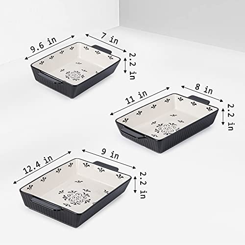 Sagoskat Baking Dishes Bakeware Set Ceramic Casserole Dish, Rectangular Shape, Oven safe, Nonstick, for Cooking, Cake Dinner, Kitchen, 13x9inch, 3pcs, Black