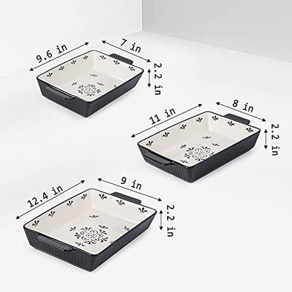 Sagoskat Baking Dishes Bakeware Set Ceramic Casserole Dish, Rectangular Shape, Oven safe, Nonstick, for Cooking, Cake Dinner, Kitchen, 13x9inch, 3pcs, Black