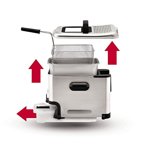 T-fal 3.5L Stainless Steel Deep Fryer with Basket for Home Use, 1700W, Deep Fryer with Oil Filtration, Temp Control, Digital Timer