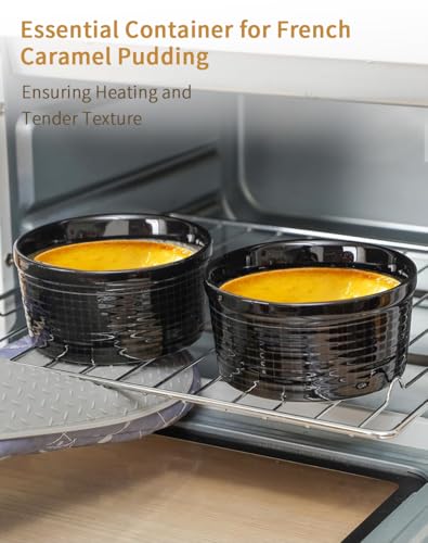 Yachi Black Ramekins 4oz 3.2 inch Set of 6, Oven Safe Dishwasher Safe, dessert bowls, Dipping sauce cups, Ceramic Creme Brulee, Baking Souffles Ceramic Ramekin