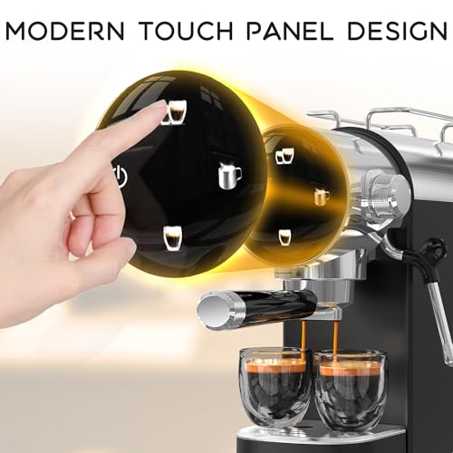 AYCHIRO 20 Bar Espresso Coffee Machine, Touchscreen Espresso Coffee Maker for Home, Cappuccino Maker with Removable Water Tank, Modern Black Design, Black
