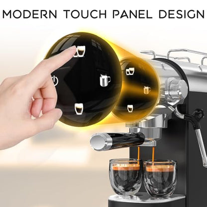 AYCHIRO 20 Bar Espresso Coffee Machine, Touchscreen Espresso Coffee Maker for Home, Cappuccino Maker with Removable Water Tank, Modern Black Design, Black