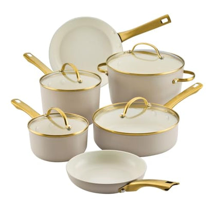 Farberware Forged Induction Ceramic Nonstick Cookware Set, 12-Piece, Taupe Pots & Pans