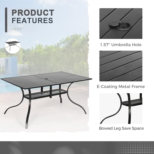 Crownland 7 Piece Patio Dining Set, Outdoor Textilene Dining Sets, 6 Textilene Metal Chairs and Rectangular Outdoor Dining Table with 1.57" Umbrella Hole,Black