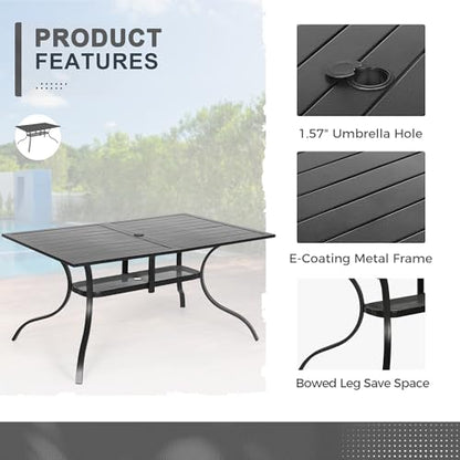 Crownland 7 Piece Patio Dining Set, Outdoor Textilene Dining Sets, 6 Textilene Metal Chairs and Rectangular Outdoor Dining Table with 1.57" Umbrella Hole,Black