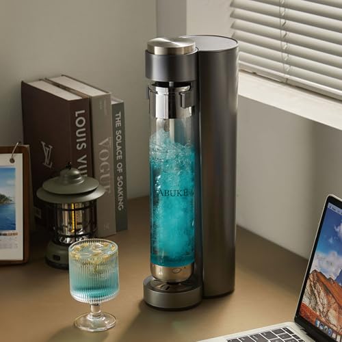 ABUKE Sparkling Water Machine，Soda Maker with 0.5L & 1L Bottles, Cordless Fizzy Drink Carbonator, Compatible with 60L CO2 Cylinders, for Water, Juice & Cold Beverages (CO2 Cylinder Not Included)