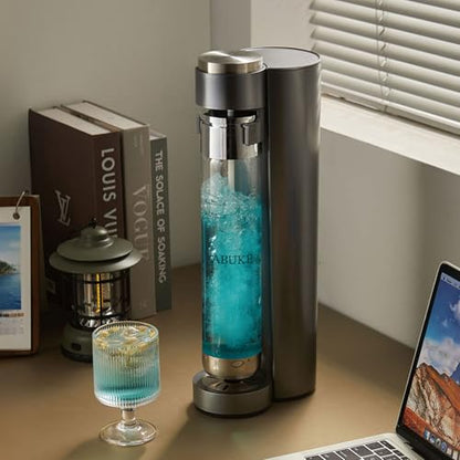 ABUKE Sparkling Water Machine，Soda Maker with 0.5L & 1L Bottles, Cordless Fizzy Drink Carbonator, Compatible with 60L CO2 Cylinders, for Water, Juice & Cold Beverages (CO2 Cylinder Not Included)