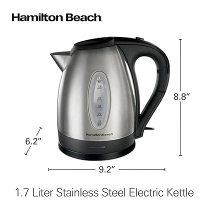 Hamilton Beach Electric Tea Kettle, Water Boiler & Heater, 1.7 Liter, Cordless Serving, 1500 Watts for Fast Boiling, Auto-Shutoff and Boil-Dry Protection, Stainless Steel (40880)