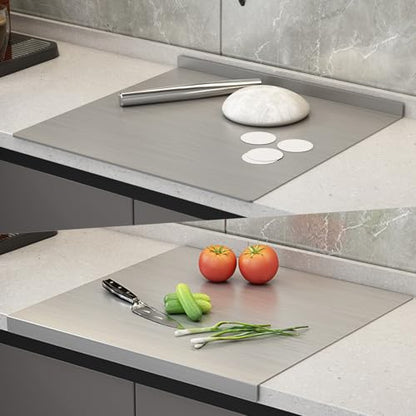 Large Stainless Steel Cutting Boards for Kitchen, Chopping Boards with Grey Non-slip Mat, Cutting Board with Counter Lip for Meat, Fruits, Vegetables, Bread,Dough(15.75" × 11.81")