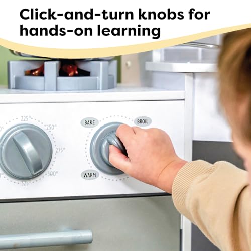 KidKraft Ultimate Corner Wooden Play Kitchen with Lights & Sounds, Play Phone and Curtains, White