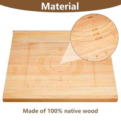 Qriocioa Reversible Wooden Pastry Board 24’’ x 20’’ Kneading Board for Rolling Dough Bread Cutting Board with Lip Pastry Baking Board with Engraved Ruler & Pie Board Template for Counter Top Kitchen