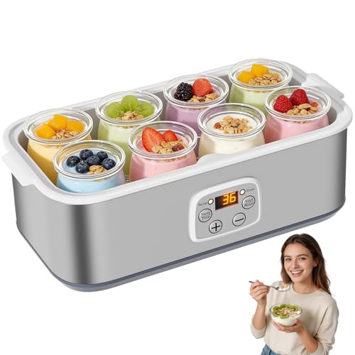 HOPERAN Yogurt Maker with Adjustable Time and Temp Control, Yogurt Maker Machine with Automatic Shut-Off & Constant Temper for Homemade Probiotic, Greek Yogurt, BPA-Free 48 oz 8 Jars (Silver)