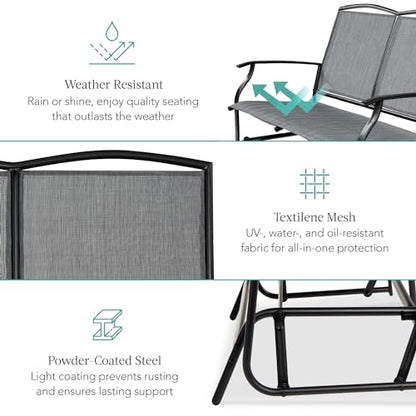 Best Choice Products 2-Person Outdoor Patio Swing Glider Steel Bench Loveseat Rocker for Deck, Porch w/Textilene Fabric, Steel Frame - Gray