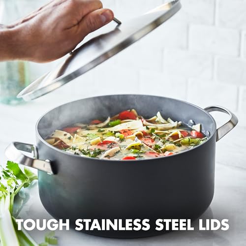 GreenPan Paris Pro Hard Anodized Healthy Ceramic Nonstick, 11 Piece Cookware Pots and Pans Set with Stainless Steel Lids, PFAS-Free, Dishwasher Safe, Grey