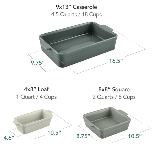 Best Choice Products 3-Piece Ceramic Bakeware Set, Stoneware Baking Dishes, Porcelain Casserole Bakeware Dishes, Serving Dishes - 9x12 Casserole, Loaf Pan, 8x8 Baking Dish - French Gray