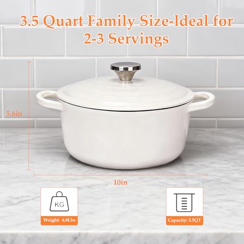 Hisencn Enameled Cast Iron Dutch Oven,4QT Dutch Oven with Lid,Enameled Round,Dual Handles,Heavy-Duty,Cast Iron Skillet For Bread Baking,Cooking.