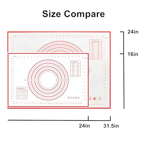 Large 24" x 16" Silicone Baking Mat | Non-Slip Pastry & Dough Mat with Dough scraper | Ideal for Rolling Out Pie Crusts, Fondant, and More | Oven-Safe Silicone Liner (24''L X 16''W)
