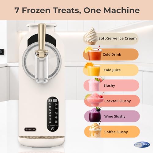 Whynter 7-in-1 Soft Serve Ice Cream and Slushy Machine, 1.6 Quarts, with Built-in Compressor, Self-Cleaning Mode, LCD Touch Control, and Adjustable Firmness, (Gold White)