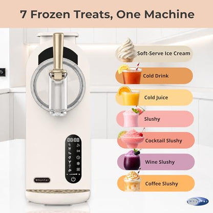 Whynter 7-in-1 Soft Serve Ice Cream and Slushy Machine, 1.6 Quarts, with Built-in Compressor, Self-Cleaning Mode, LCD Touch Control, and Adjustable Firmness, (Gold White)
