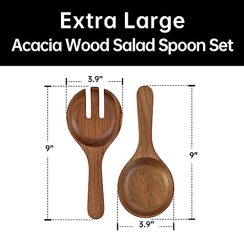 KITEISCAT Extra Large Glass Salad Bowl Set - Party Salad Bowls with Acacia Wood Base and Serving Utensils - Elegant and Practical Kitchen Must-Have