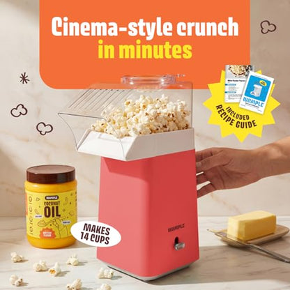 Wumple Hot Air Popcorn Machine - 14-Cup Electric Popcorn Popper, Oil-Free, 1200W - Includes Measuring Cup - Home Popcorn Maker for Movie Nights - Red