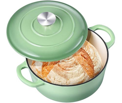 3QT Dutch Oven Pot with Lid, Leonyo 3 Quart Enameled Cast Iron Dutch Oven for Sourdough Bread Baking, Heavy Duty Cookware for Braising, Stews, Roasting, Pistachio Green