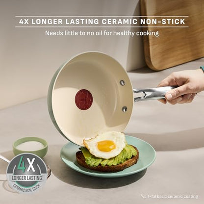 T-Fal Inspire Ceramic Frying Pans Nonstick 12 Inch Skillet, Oven Safe to 500°F, Cookware Stainless Steel Handle, Mint Green