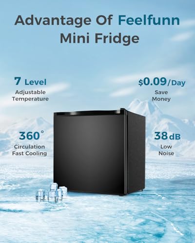 Feelfunn 1.7 Cu.Ft Mini Fridge with Freezer, Small Refrigerator, Black