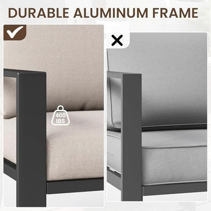 VONZOY Outdoor Loveseat with Coffee Table Small Furniture Aluminum Patio Love Seat Couch Outdoor Chairs with 4" Cushion Loveseats Sofa for Poolside,Balcony,Deck,Yard
