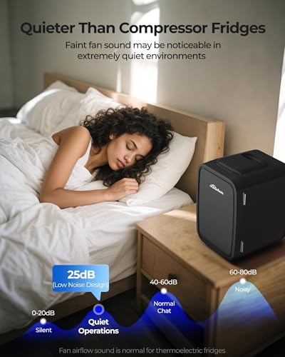 BEICHEN Mini Fridge, 4 Liter/6 Can Portable Refrigerator for Bedroom Office Dorm Car– Fast Cooling, Low Noise, 100-125V AC/5-12V USB Small Compact Refrigerator for Skincare, Food, Drinks(Black)