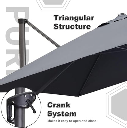 PURPLE LEAF 9' X 11.5' Patio Umbrella Outdoor Cantilever Rectangle Umbrella Aluminum Offset Umbrella with 360-degree Rotation for Garden Deck Pool Patio, Grey