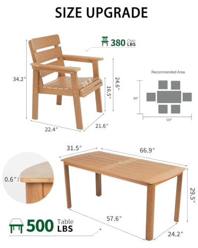 Kibaso 7-Piece Outdoor Dining Set, Patio Table & Chairs for 6, Teak