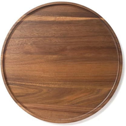 Round Wood Tray, Acacia Wooden Decorative Serving Tray for Coffee Table and Home Decor, Wooden Appetizer Charcuterie Board for Kitchen Countertop (13.8 inch)