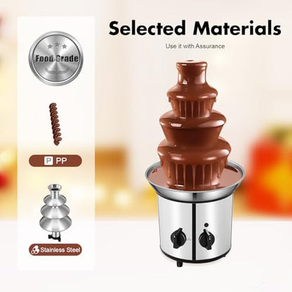 4 Tier Chocolate Fountain Party Fountain, Stainless Steel Electric Chocolate Fondue Fountain Machine for Birthday Party Wedding