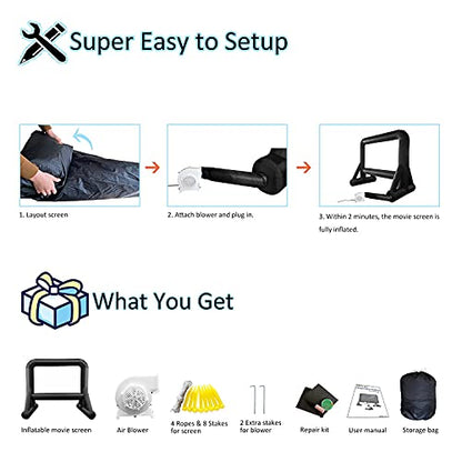 16 FT Inflatable Projector Screen for Outdoor Movies - Easy Setup Blow-Up Screen with Quiet Fan for Outdoor Movie Nights, Backyard Events, and Parties (Dual Support)
