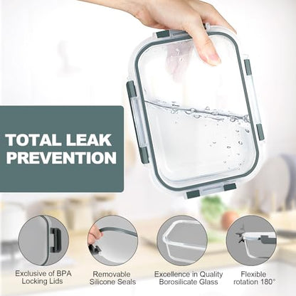VERONES 10 Pack 22 OZ Glass Meal Prep Containers, Airtight Glass Lunch Containers Set, Glass Food Storage Containers with Lids,Exclusive of BPA, for Microwave, Oven, Freezer & Dishwasher Friendly,Grey