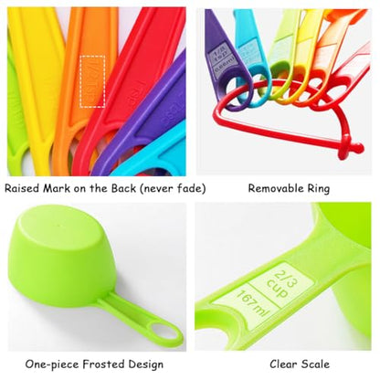 12 Piece Measuring Cups and Spoons Set, Colored Kitchen Measure Tools, Durable Nesting Cups and Spoons for Dry and Liquid, Dishwasher Safe